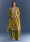 Mehendi Green Organza Kurta Set With Paisley Print And Hand Work