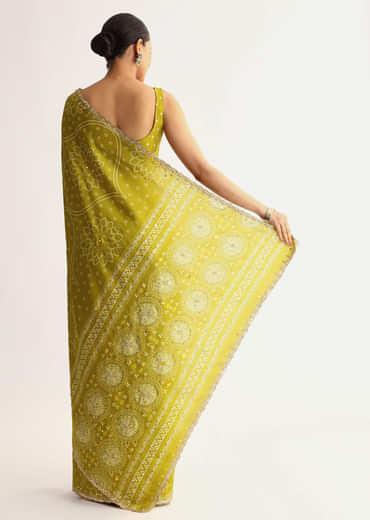 Mehendi Green Patola Printed Georgette Saree With Scallop Border