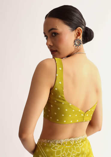 Mehendi Green Patola Printed Georgette Saree With Scallop Border