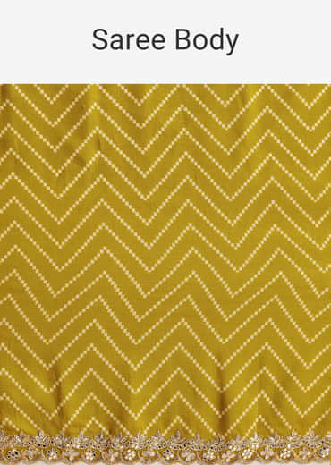 Mehendi Green Patola Printed Satin Saree With Scallop Embroidered Border