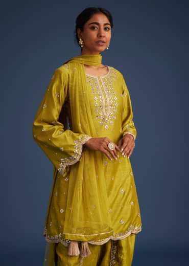 Mehendi Green Silk Embroidered Kurta Dhoti Set