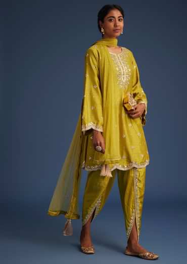 Mehendi Green Silk Embroidered Kurta Dhoti Set