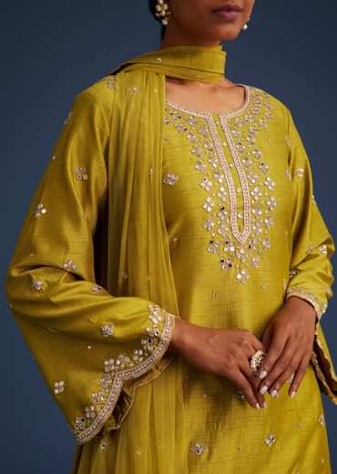 Mehendi Green Silk Embroidered Kurta Dhoti Set