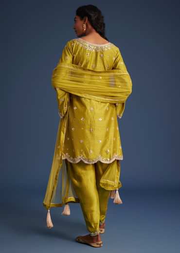 Mehendi Green Silk Embroidered Kurta Dhoti Set