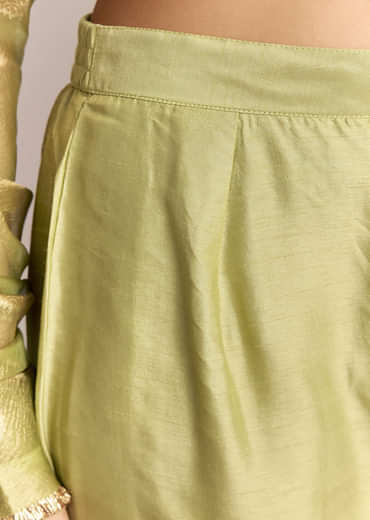 Mehendi Green Tissue Anarkali Suit With Zardosi Work