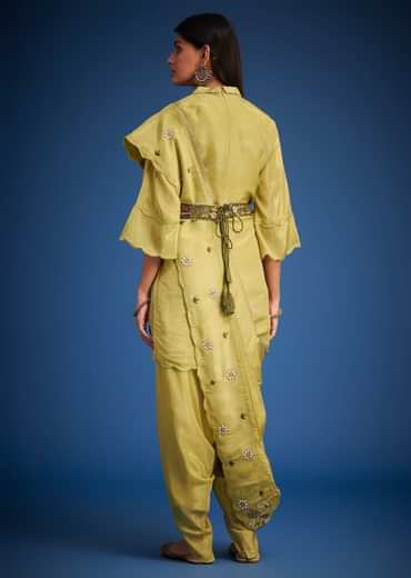 Mehendi Green Tissue Embroidered Dhoti Set