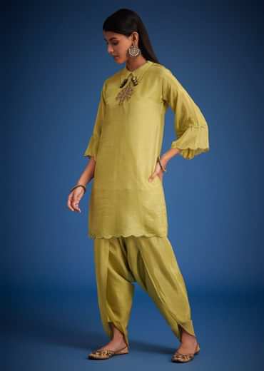 Mehendi Green Tissue Embroidered Dhoti Set