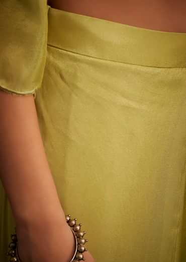 Mehendi Green Tissue Embroidered Dhoti Set