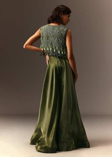 Mehendi Green Embroidered Jumpsuit