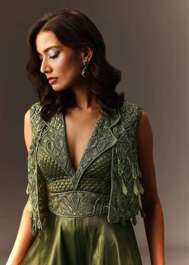 Mehendi Green Embroidered Jumpsuit