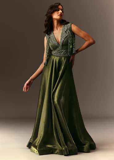 Mehendi Green Embroidered Jumpsuit