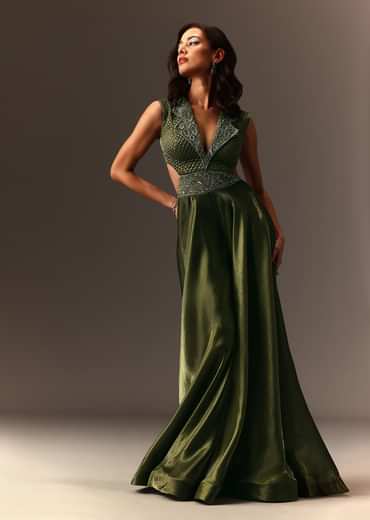 Mehendi Green Embroidered Jumpsuit