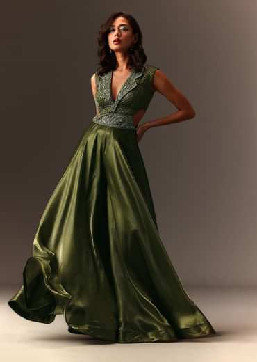 Mehendi Green Embroidered Jumpsuit