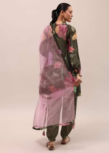 Mehendi Green Embroidered Kurta And Salwar With Dupatta