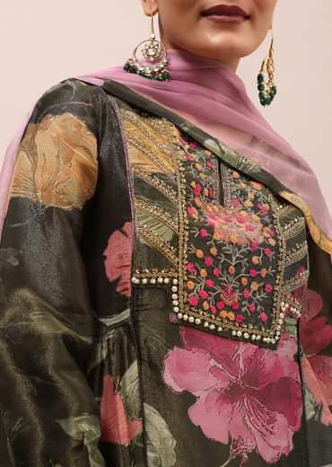 Mehendi Green Embroidered Kurta And Salwar With Dupatta