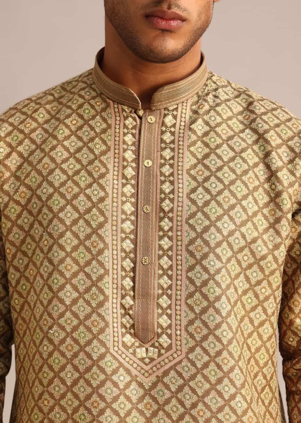 Mehendi Green Georgette Kurta And Pant Set With Printed Detail