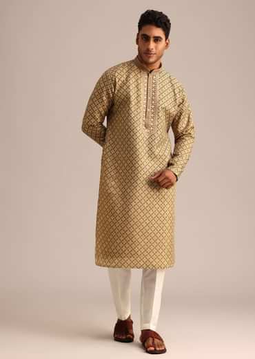 Mehendi Green Georgette Kurta And Pant Set With Printed Detail