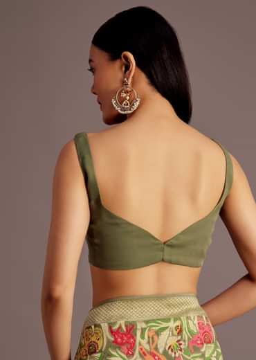 Mehendi Green Georgette Saree With Jaal And Animal-Bird Motifs