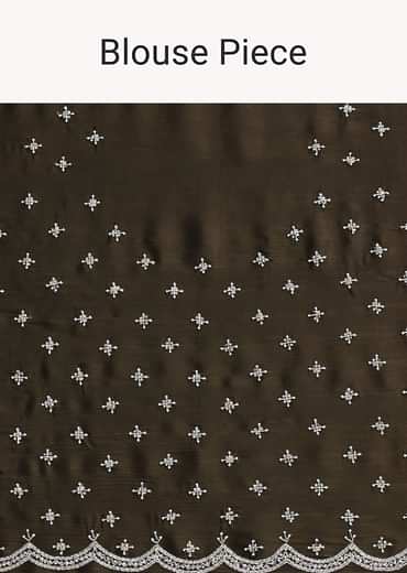 Mehendi Green Saree In Satin Chinon With Scallop Stone Work Border And Unstitched Blouse Piece