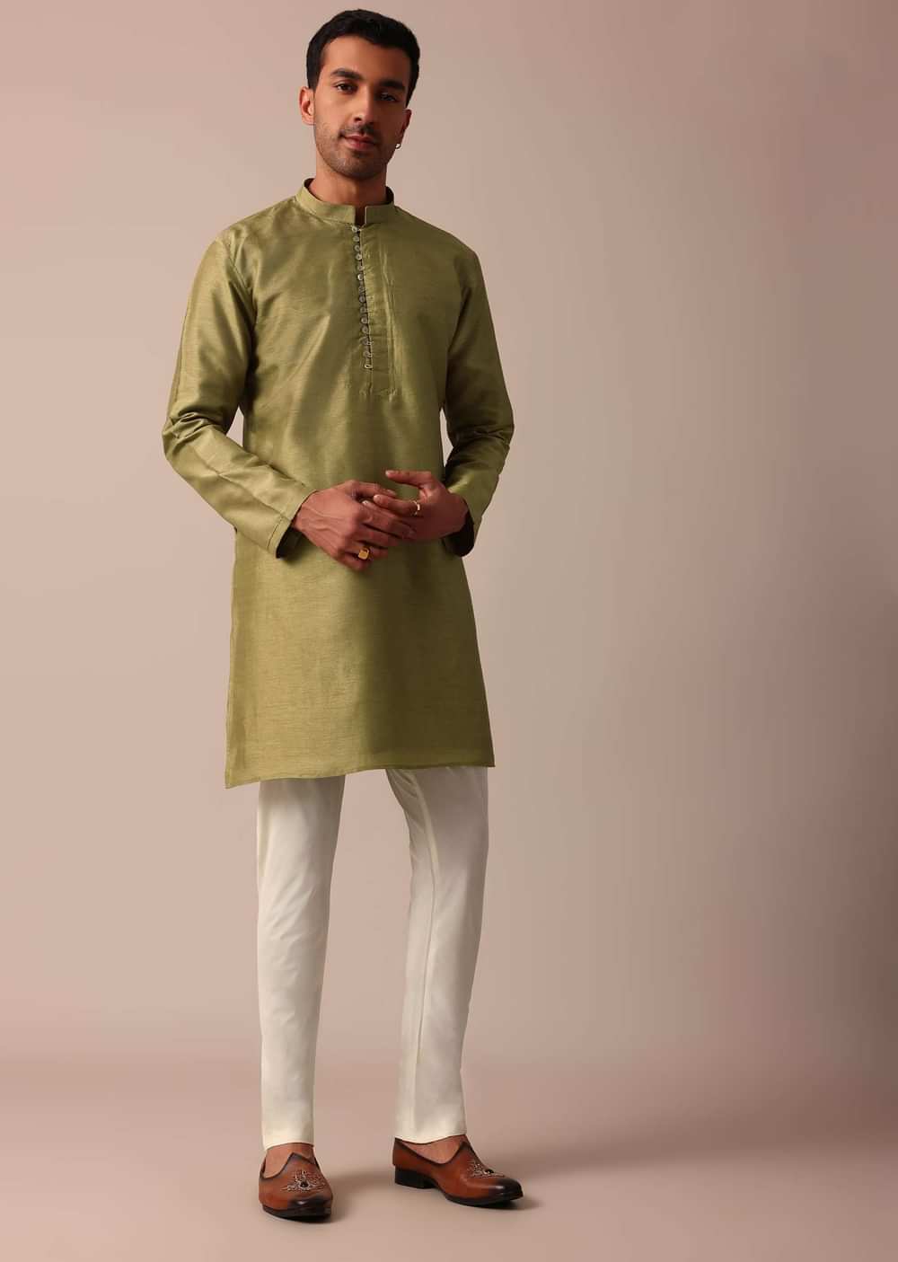 Mehendi Green Silk Sherwani With Intricate Embroidery