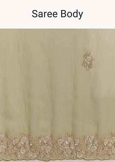 Mehendi Green Tissue Saree With Heavy Floral Embroidery