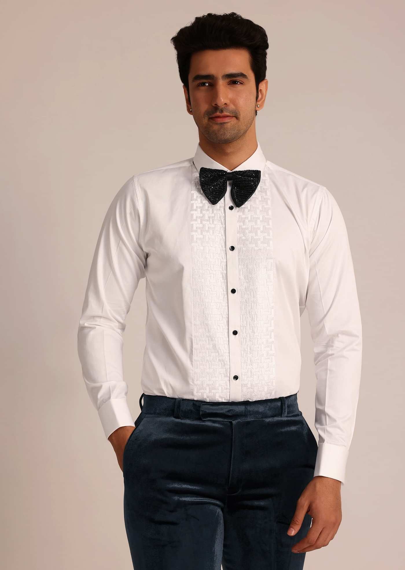 Metallic Grey Velvet Suit With Zardosi Detailing