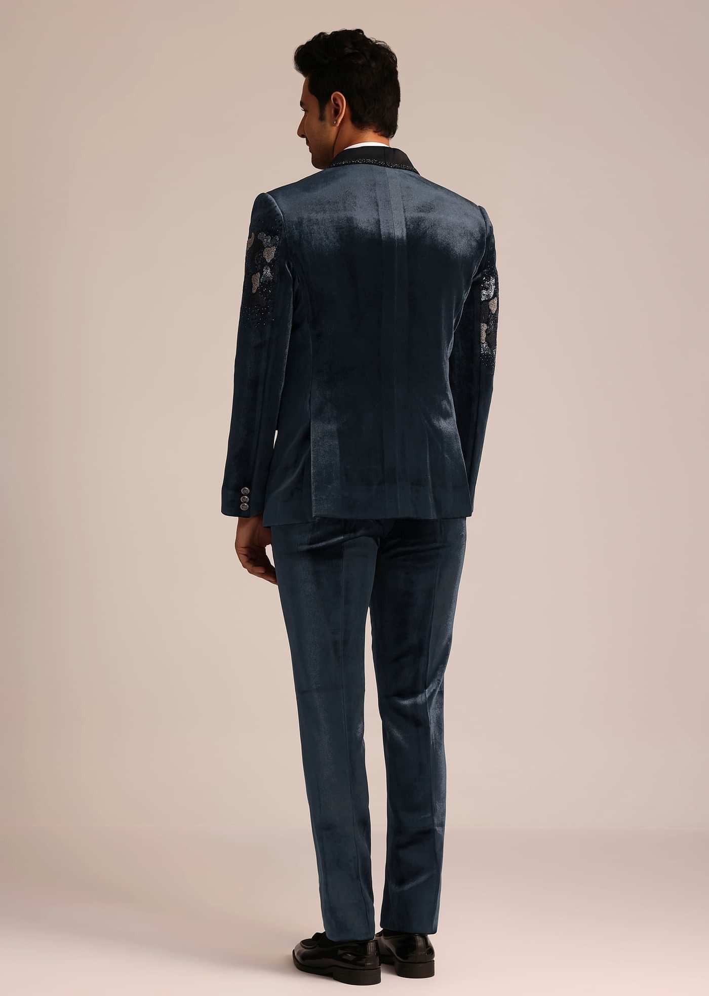 Metallic Grey Velvet Suit With Zardosi Detailing