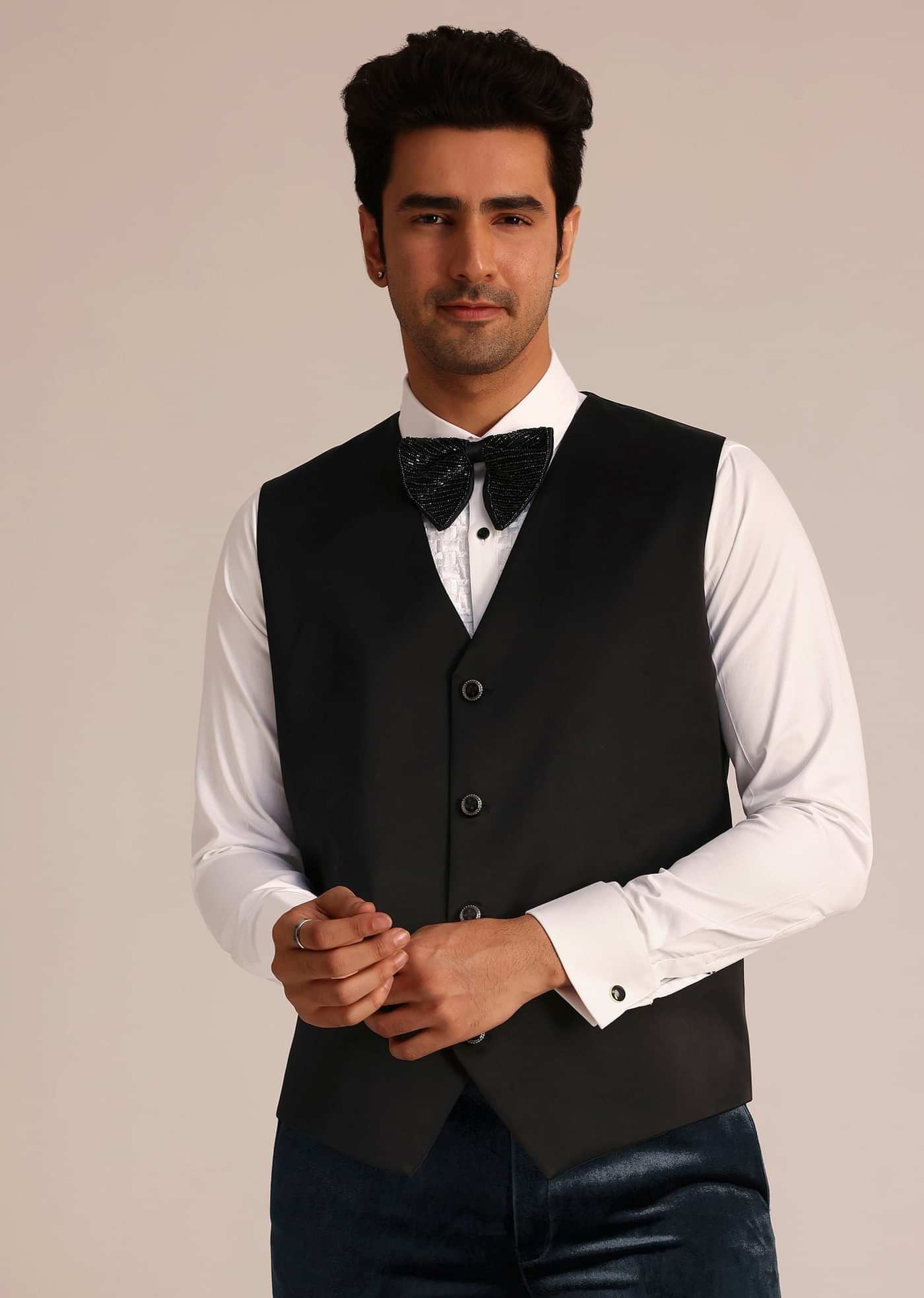 Metallic Grey Velvet Suit With Zardosi Detailing