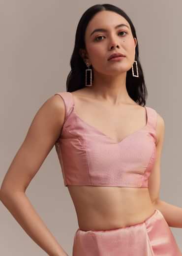 Metallic Pink Organza Tissue Saree With Cutdana And Bead Embroidery