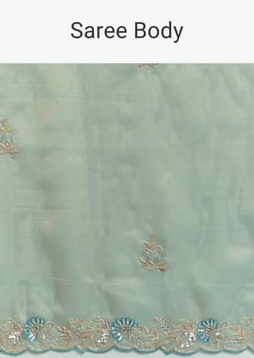 Metallic Sea Green Tissue Organza Saree With Embroidered Border