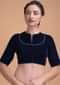 Midnight Blue Blouse In Velvet With A Zari Lace Defining The Neckline