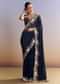 Midnight Blue Half And Half Saree With Floral Sequin Embroidery