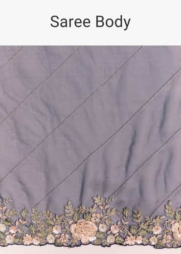 Midnight Blue Half And Half Saree With Floral Sequin Embroidery