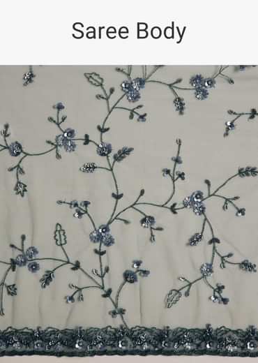 Midnight Blue Net Saree With Floral Jaal And Statement Embroidery