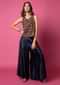 Midnight Blue Top And Paneled Sharara Pants With Thread Embroidery And Tassel Detailing