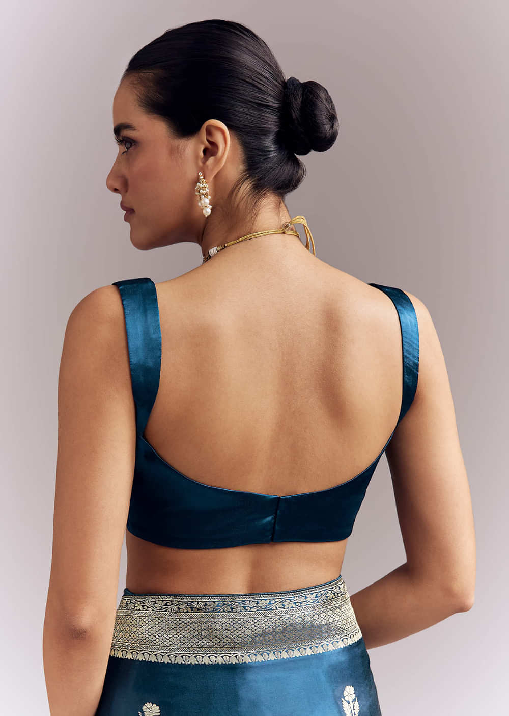 Midnight Blue Satin Woven Saree With Delicate Hand Embroidery