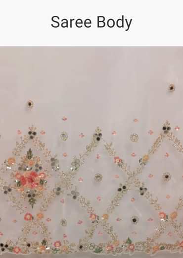 Milky White 3D Embroidered Tissue Silk Saree