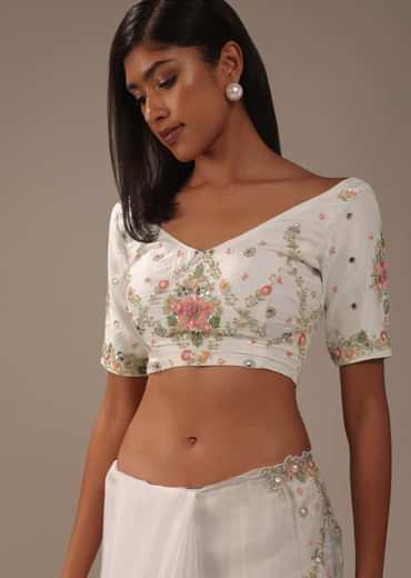 Milky White 3D Embroidered Tissue Silk Saree