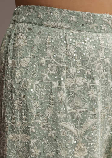 Mint Blue Georgette Palazzo Suit With Sequins And Resham Work