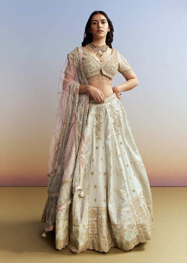 Mint Blue Tissue Embroidered Bridesmaid Lehenga