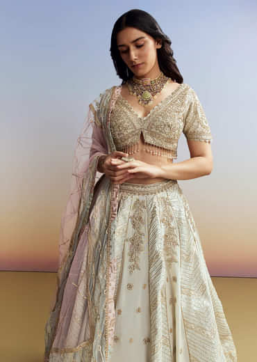 Mint Blue Tissue Embroidered Bridesmaid Lehenga