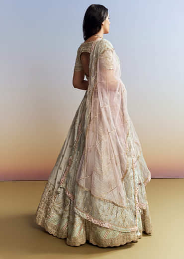 Mint Blue Tissue Embroidered Bridesmaid Lehenga