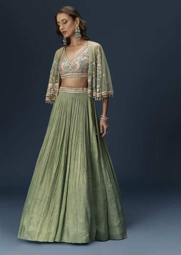 Mint Green Bridesmaid Lehenga With Embroidered Cape