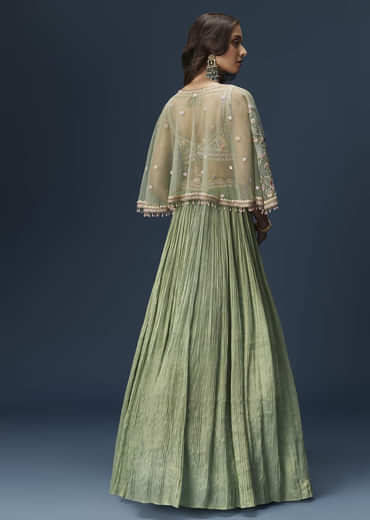 Mint Green Bridesmaid Lehenga With Embroidered Cape