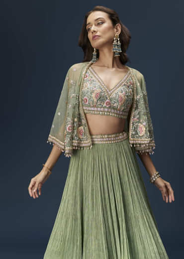 Mint Green Bridesmaid Lehenga With Embroidered Cape