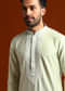 Mint Green Chanderi Kurta Set For Men With Kashmiri Embroidery