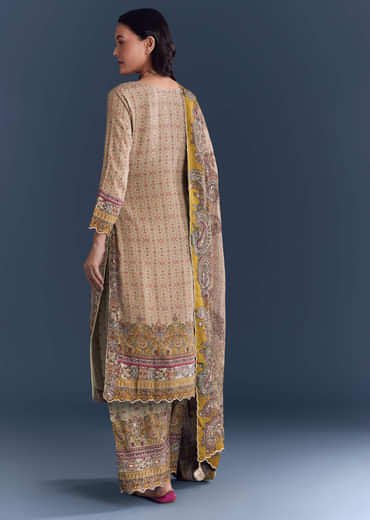 Mint Green Crepe Kurta Set With Paisley And Floral Print