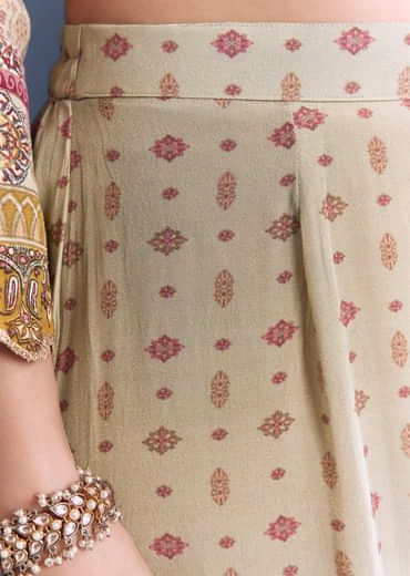 Mint Green Crepe Kurta Set With Paisley And Floral Print