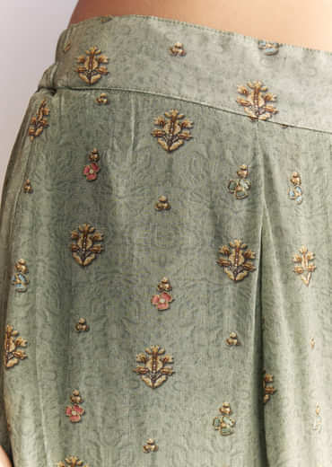 Mint Green Crepe Sharara Suit With Indie Print And Stone Work