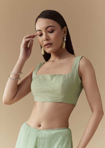 Mint Green Cutwork Embellished Saree with Unstitched Blouse